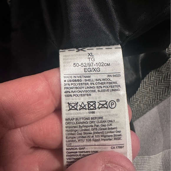 Gap grey herringbone wool blend overcoat men’s XL - Picture 4 of 9